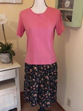 Appleseed's BUNDLE: Black Floral Skirt with Pink/Coral Top